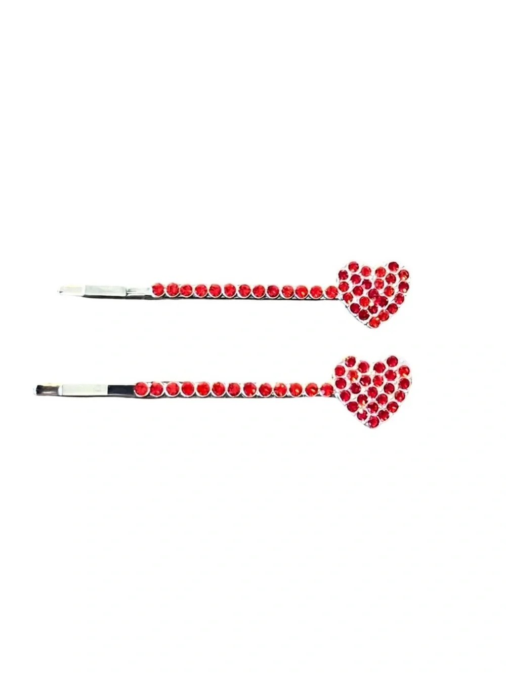 Elegant Red Crystal Rhinestone Heart Shape Hair Pins 2.5”FINAL PRICE DROP